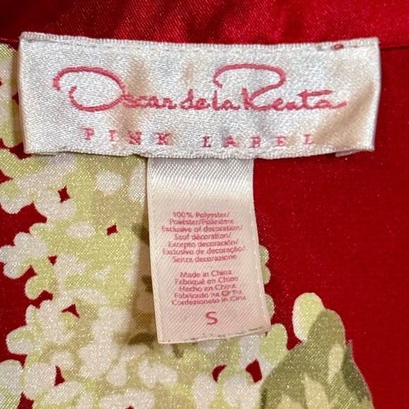 Oscar de la Renta Red Floral Long Sleeve Satin Button Up Blouse Top- Size Small - Picture 7 of 9